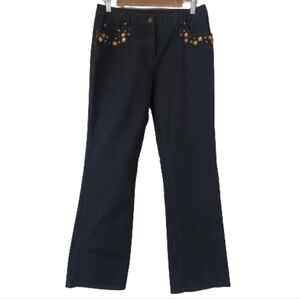 Ruby Rd. Black Gemstone Embellished Bootcut Denim Blue Jeans Pants Size 8